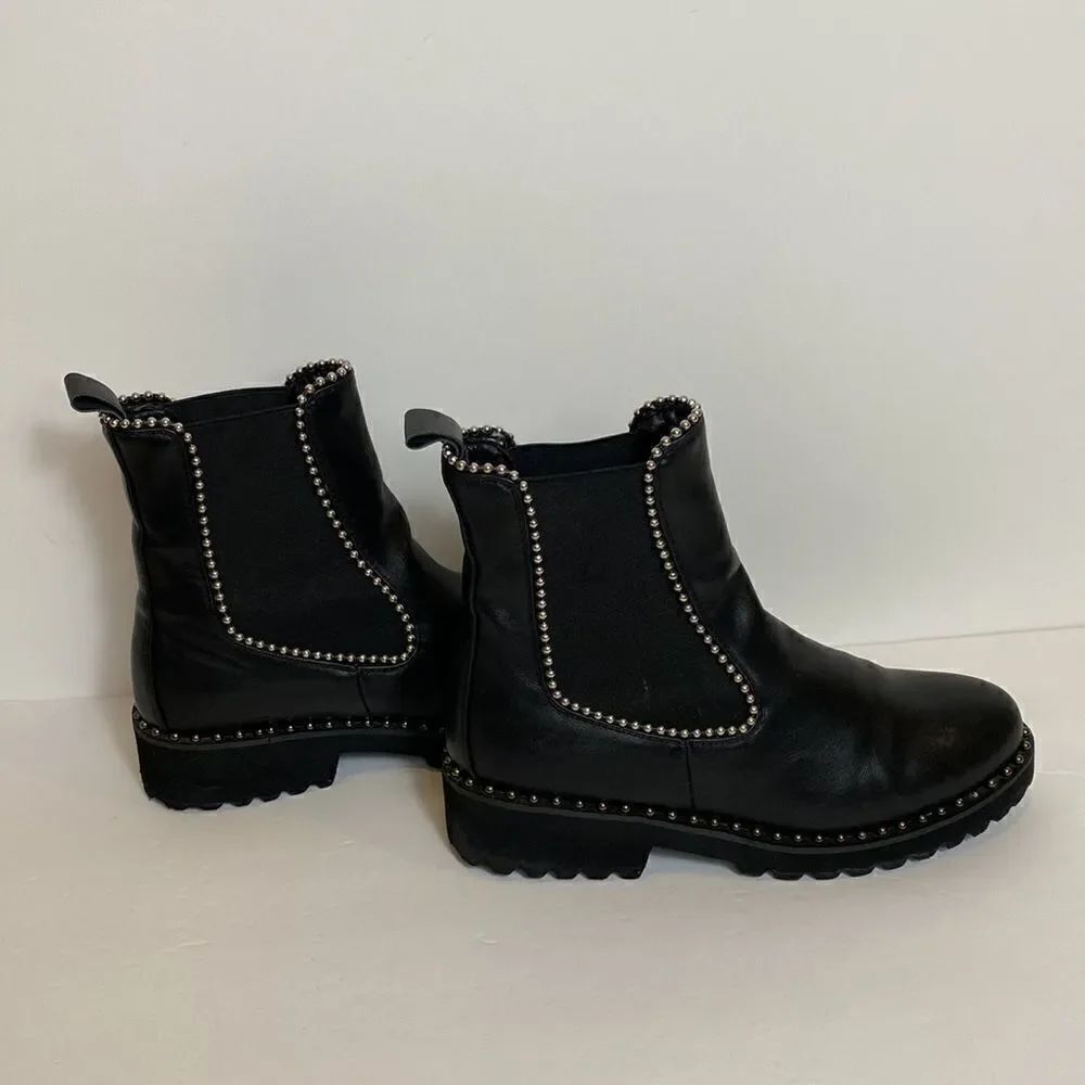 Black faux leather studded ankle booties size 8